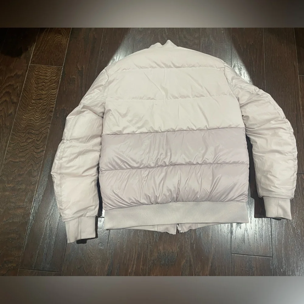 Lululemon Roam Far Reversible Wool Bomber Puff Down Jacket Porcelain Pink Size 6